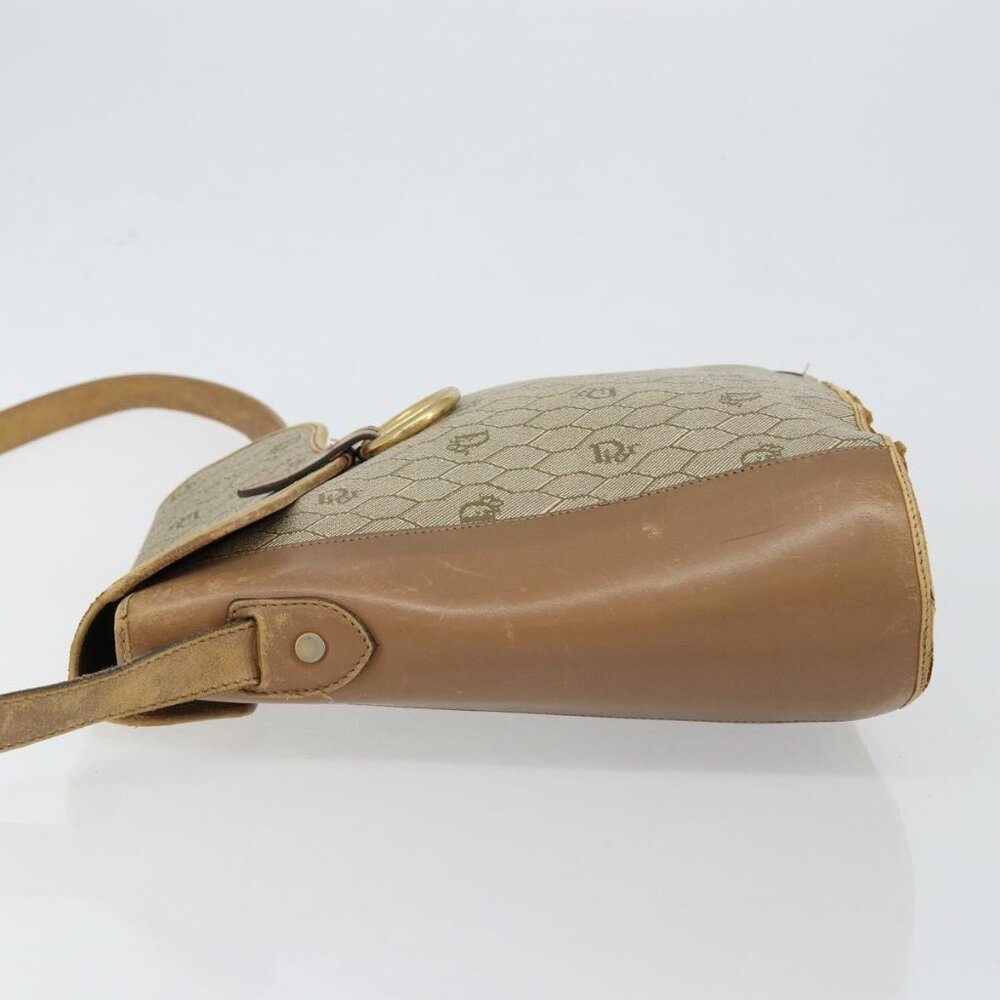 Christian Dior Honeycomb Canvas Shoulder Bag PVC Leather Beige Gold Auth ar13753 - Picture 4 of 16